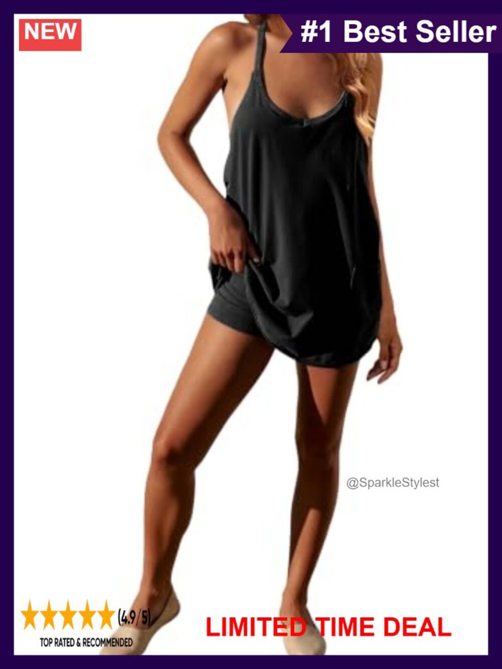 Athletic Sleeveless Mini Dress with Built-in Shorts & Pockets